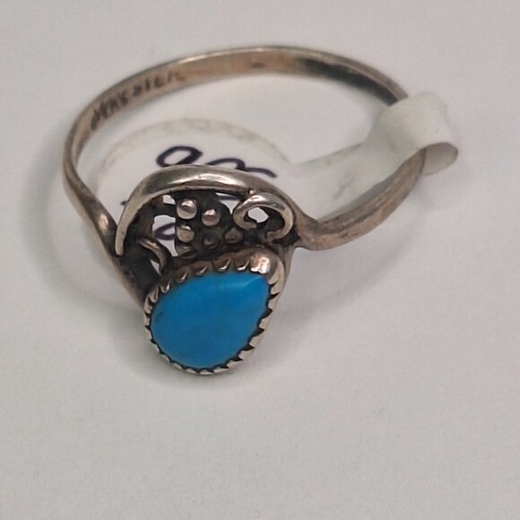 Vintage Sterling Silver Native Blue Turquoise Ring Size 7 Makers Stamped 1.6g - Picture 10 of 10